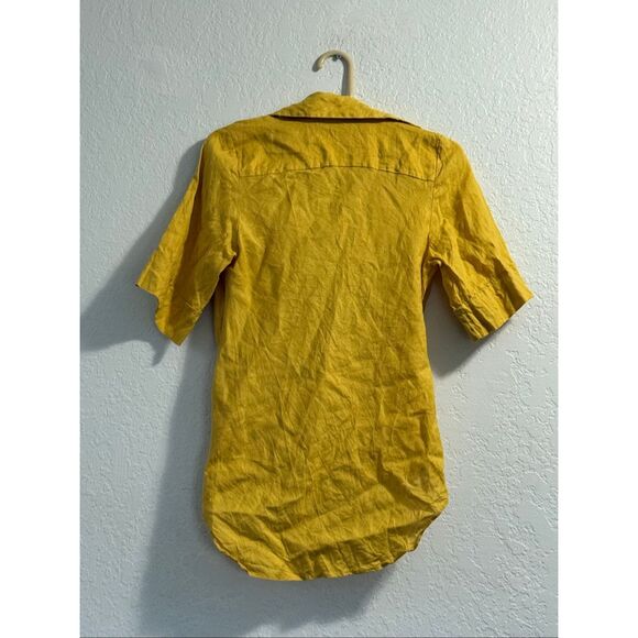 Zara Linen Top Women’s Size S  Bright Sunshine Yellow Draped Boho shirt - Picture 4 of 5